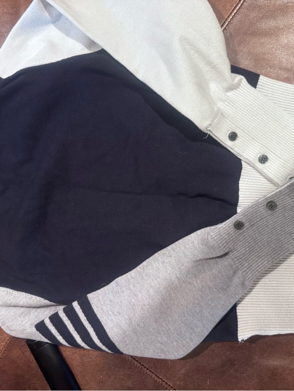 Thom Browne Milano Colorblock Crewneck Sweater - Navy, Gray & Cream - Picture 11 of 11